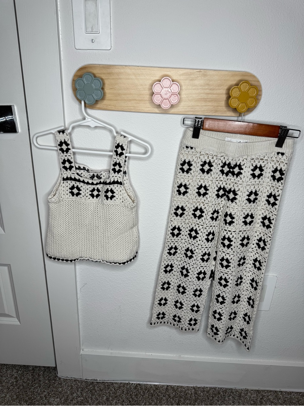 Zara Kids Crochet Tank Top and Pants Set - Cream & Black